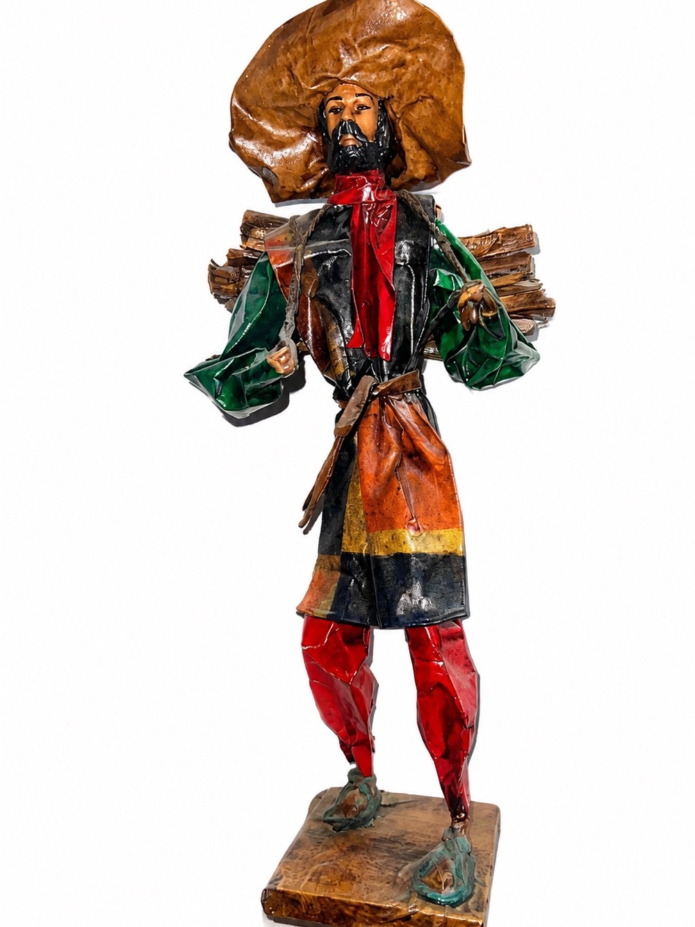 Mexican Paper Mache Folk Art Figure in Brown, Green and Red